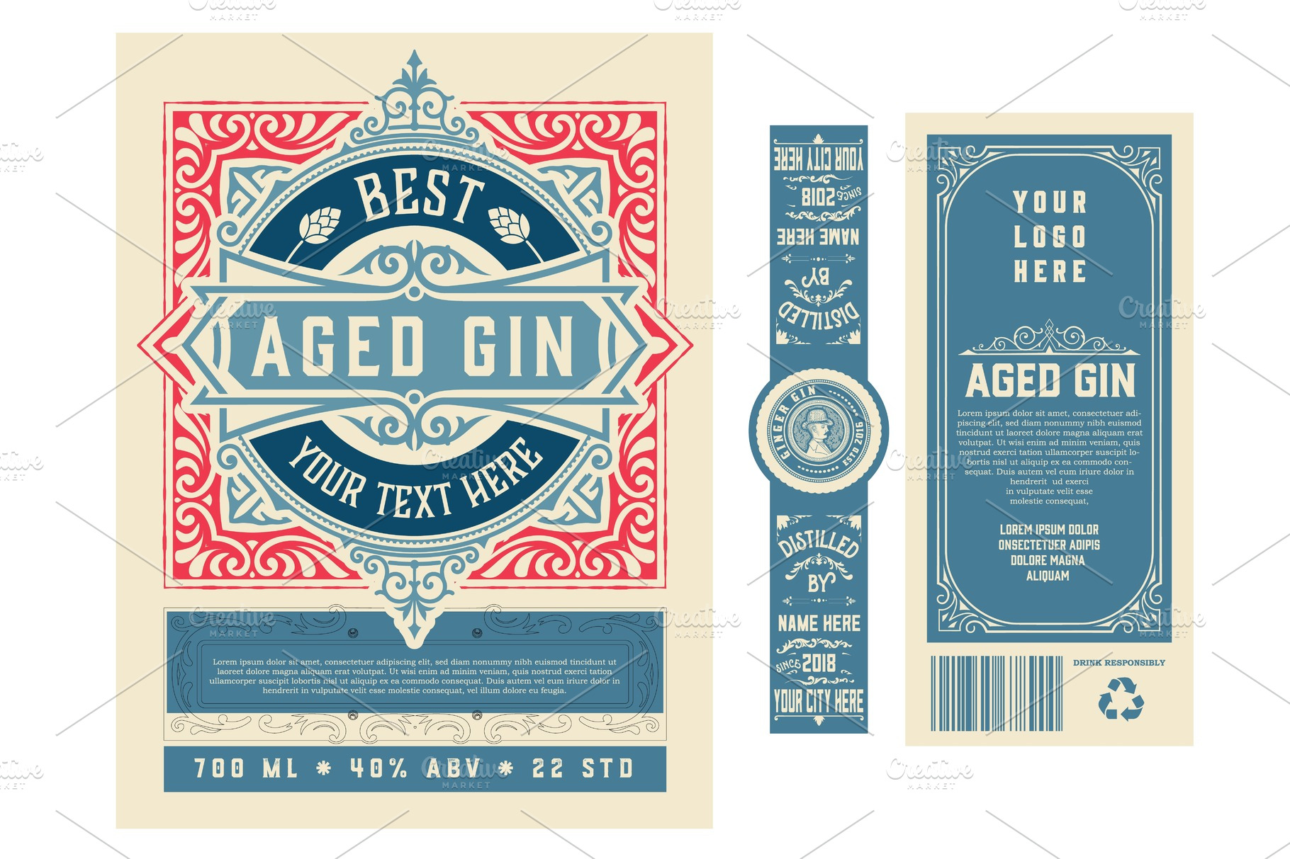 vintage label with gin liquor design pre designed vector