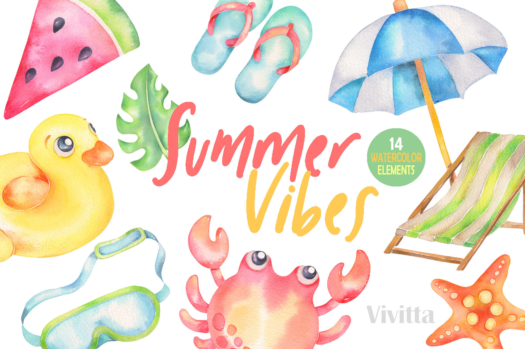 Watercolor Summer vibes, clipart | Illustrations ~ Creative Market