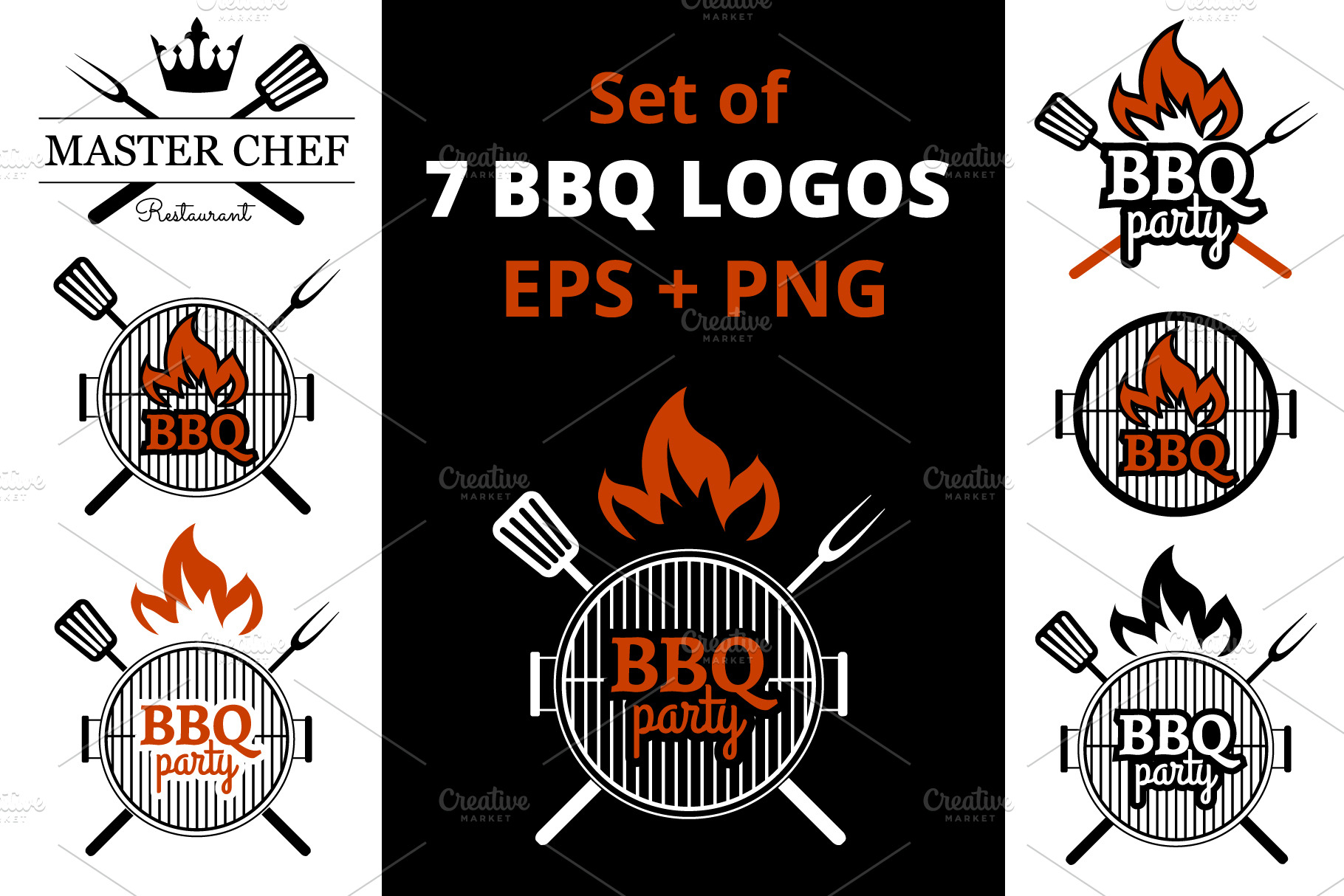 BBQ Grill Party Logos (EPS, PNG) | Icons ~ Creative Market