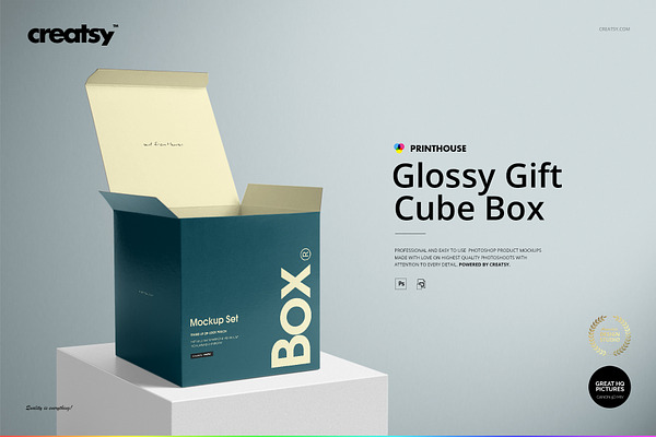 Download Glossy Gift Square Box Mockup Set Creative Photoshop Templates Creative Market