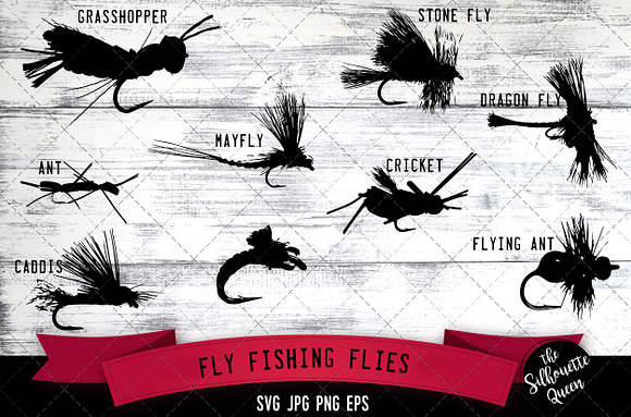 Download Fly Fishing Flies Silhouette Vector Pre Designed Illustrator Graphics Creative Market