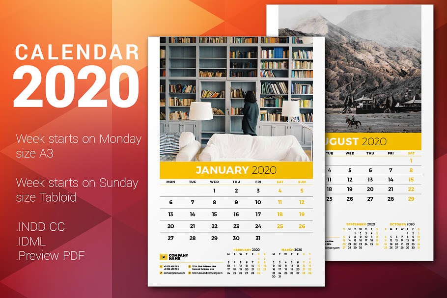 Wall Calendar 2020 | Creative InDesign Templates ~ Creative Market