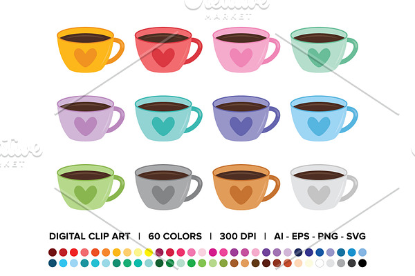 Download Heart Steam Tea Mug Clip Art Set Pre Designed Photoshop Graphics Creative Market