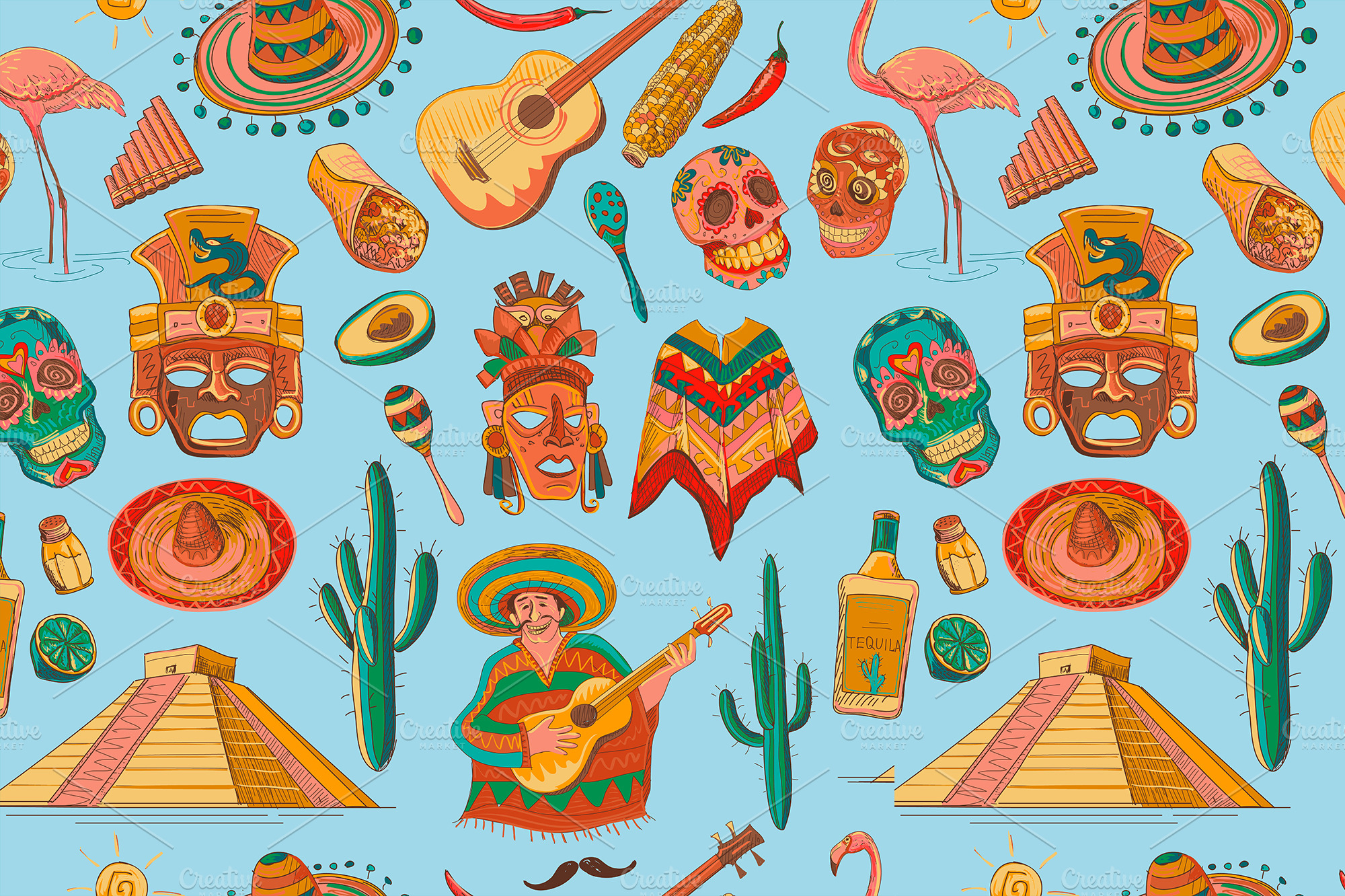 Mexican seamless pattern PreDesigned Illustrator Graphics Creative