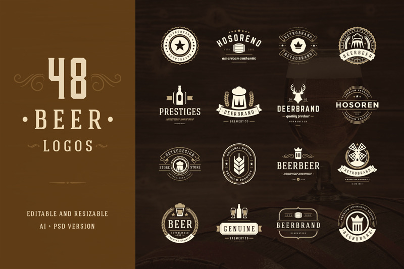 Download 45 Beer Logotypes And Badges Creative Illustrator Templates Creative Market