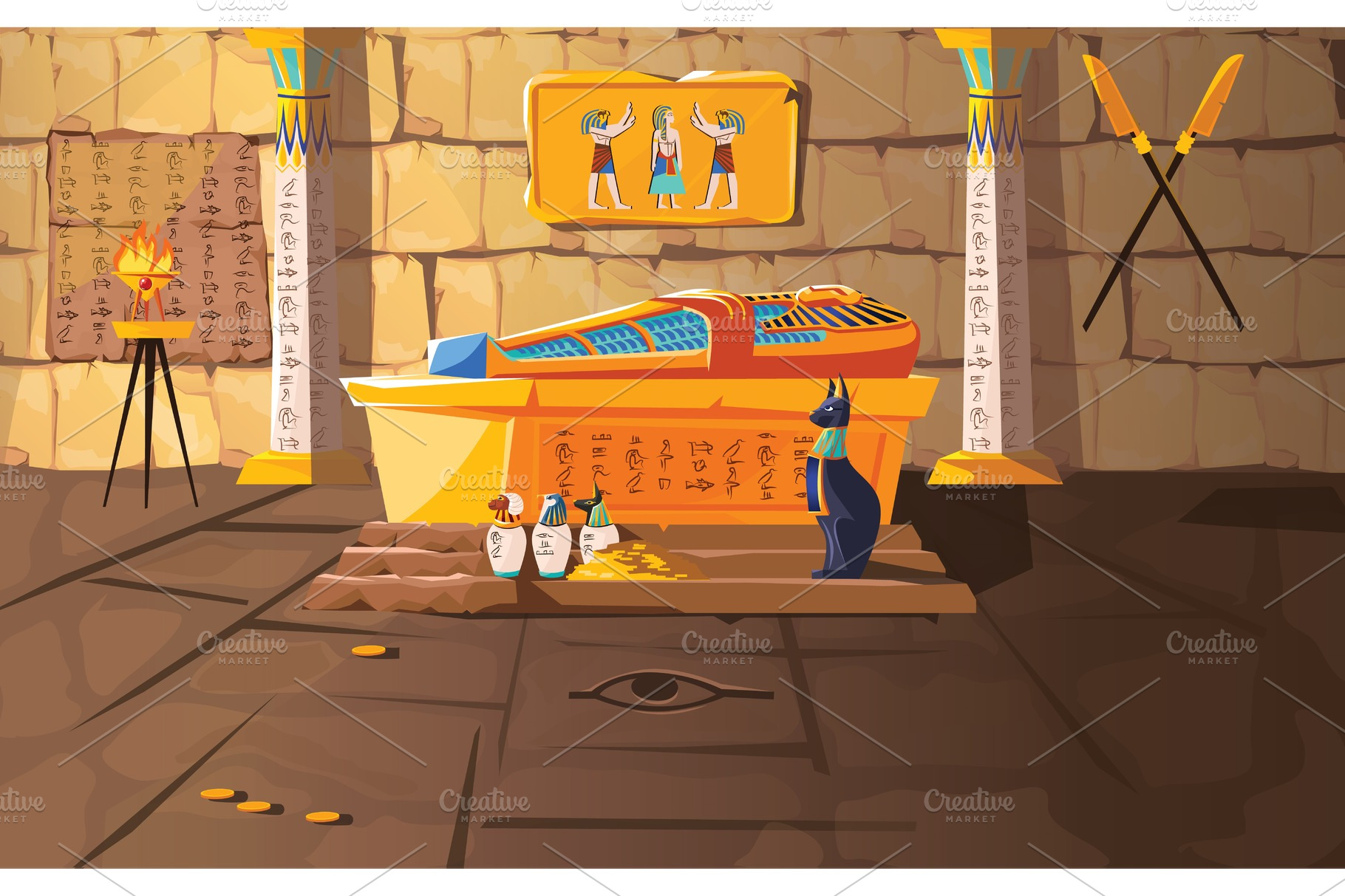 Ancient Egypt tomb of pharaoh | Illustrations ~ Creative Market