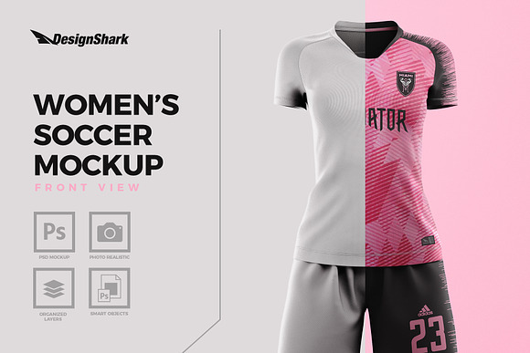 Download Women S Soccer Kit Mockup Front Creative Photoshop Templates Creative Market