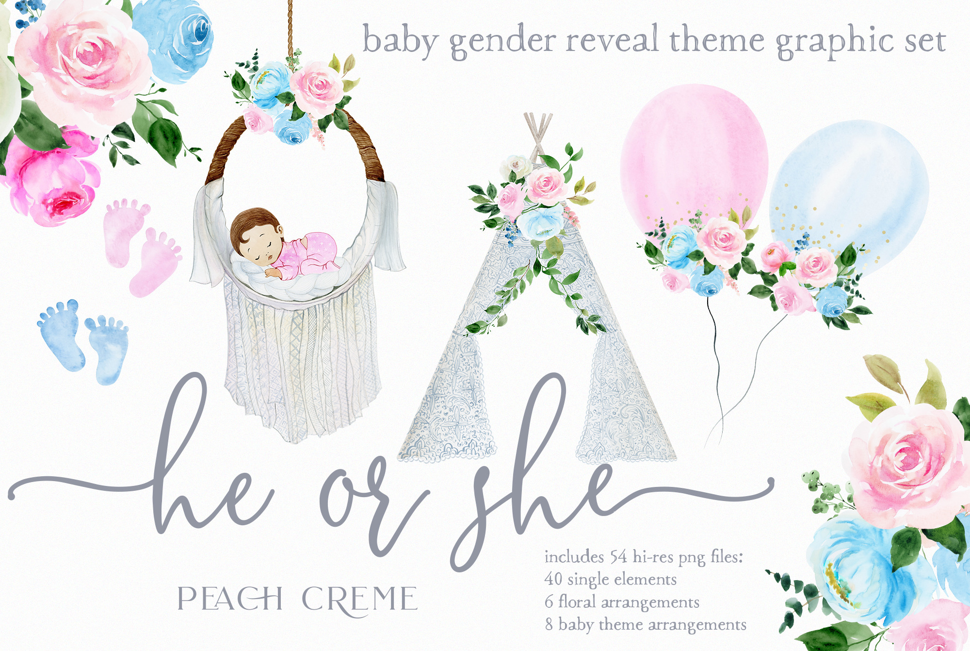 He Or She Gender Reveal Graphic Set Pre Designed Photoshop Graphics Creative Market