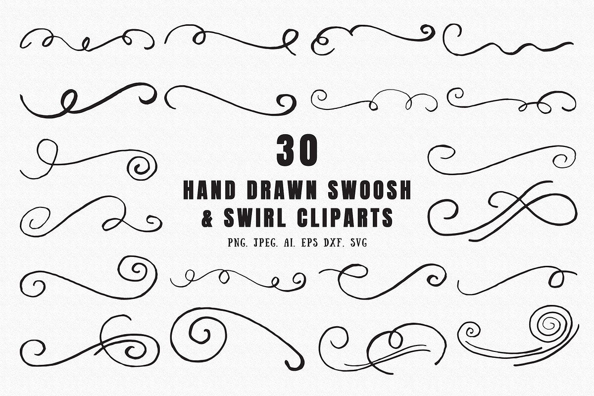 30 Hand Drawn Swoosh & Swirl Clipart | Pre-Designed Photoshop Graphics ...