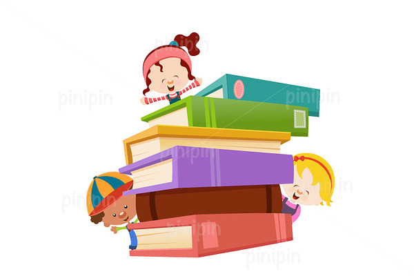 Kids with books vector set | Pre-Designed Illustrator Graphics