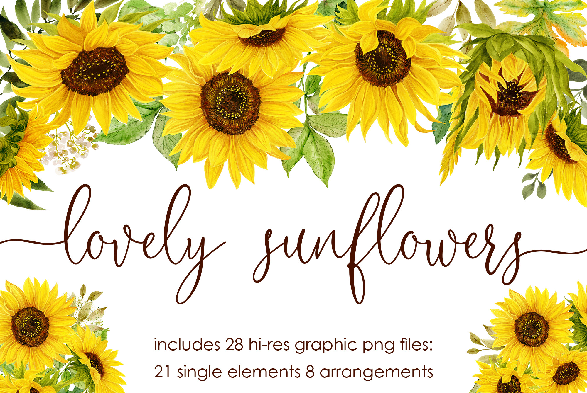 Lovely Sunflowers// Watercolor Set | Pre-Designed Photoshop Graphics