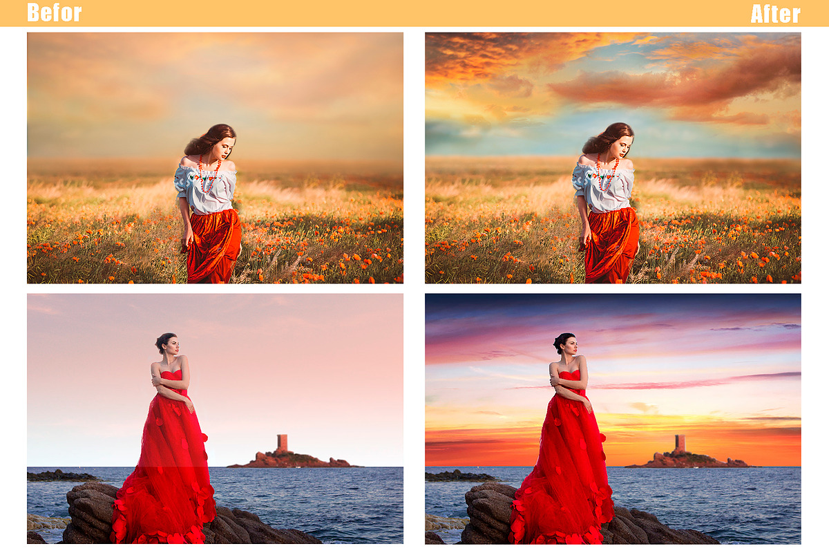 55 sunset sunrise Sky Overlays | Unique Photoshop Add-Ons ~ Creative Market