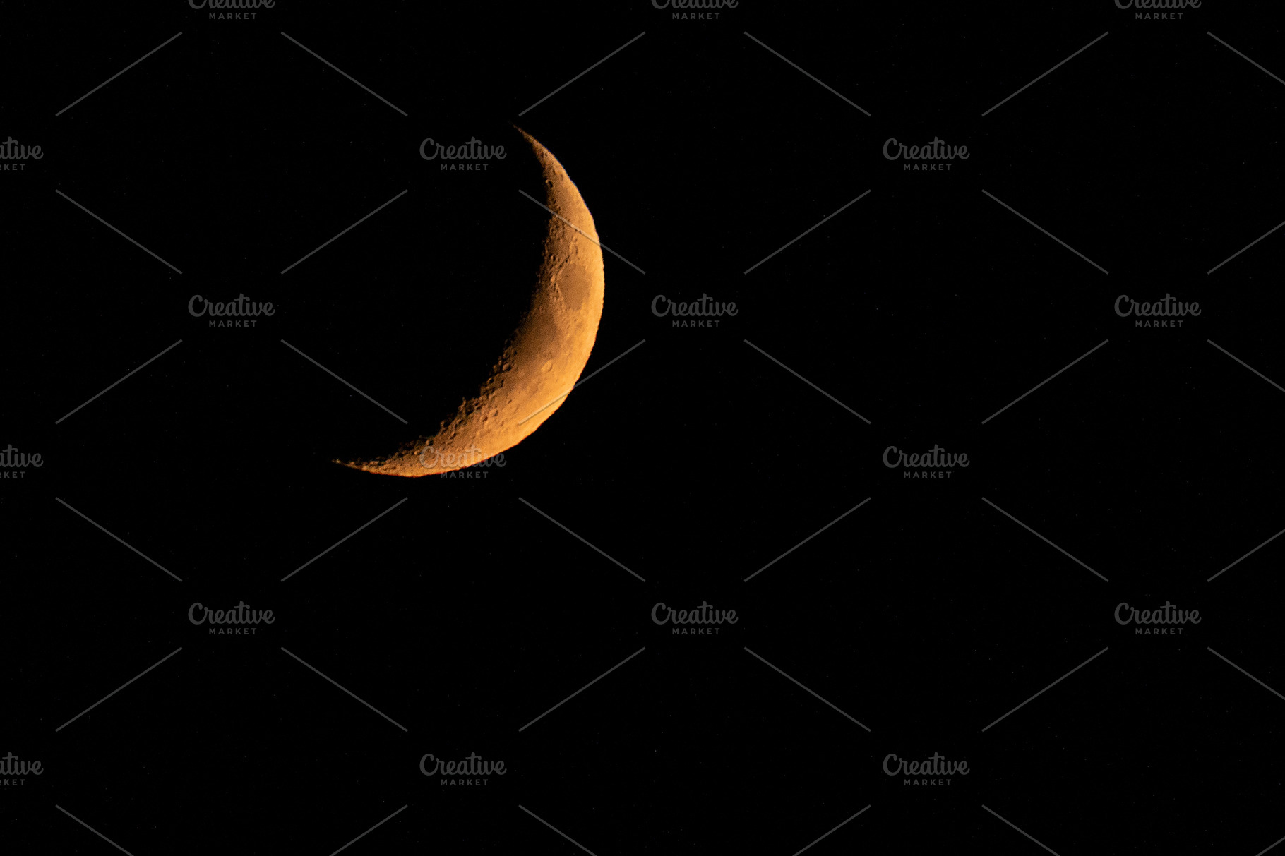 Yellow crescent moon in the dark | Nature Stock Photos ~ Creative Market