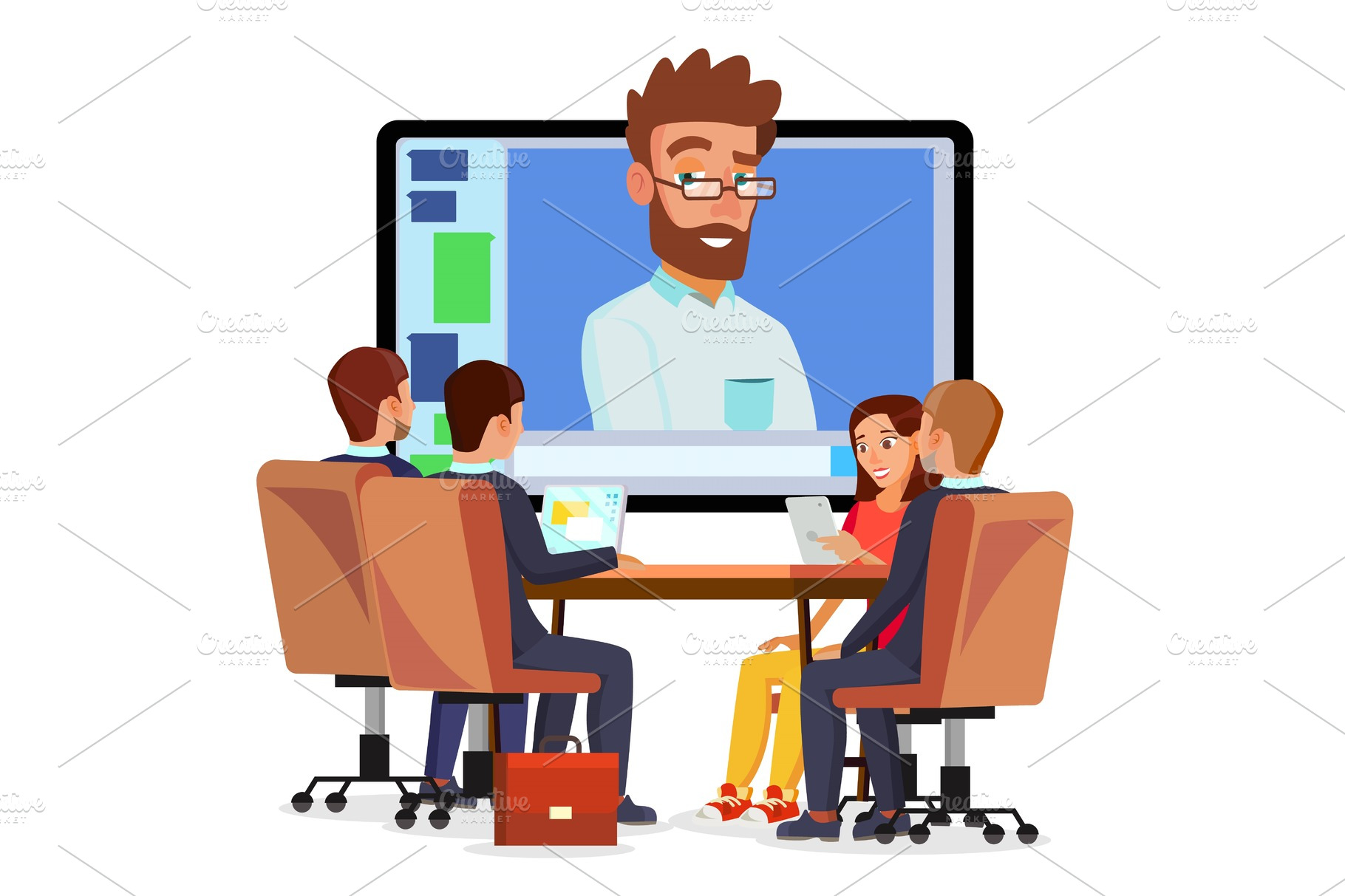 Online Video Conference Vector Man Education Illustrations ~ Creative Market