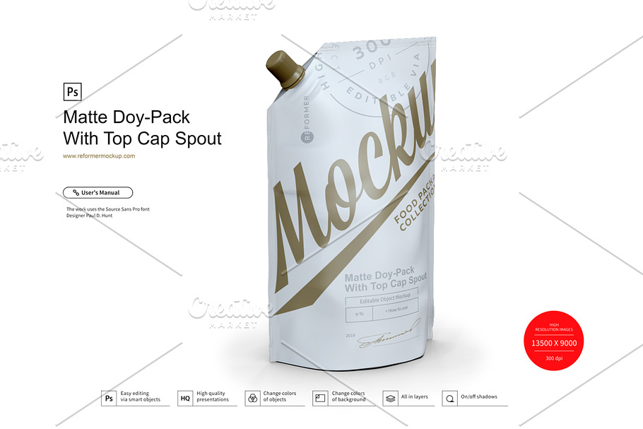 Download Metallic Doy-Pack With Top Cap Spout | Creative Product Mockups ~ Creative Market