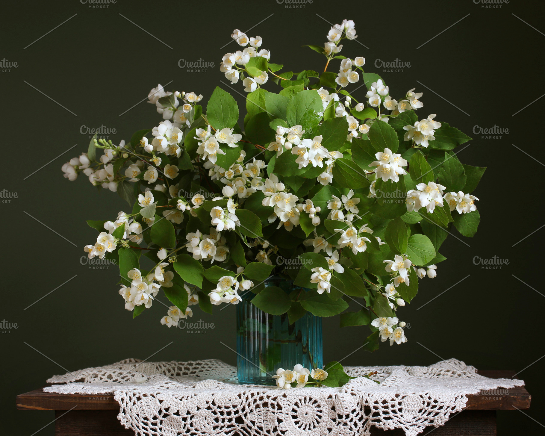 bouquet of Jasmine in a glass vase. | High-Quality Nature Stock Photos