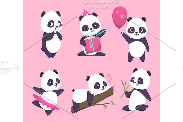 Cute Baby Pandas Toy Animals Pre Designed Vector Graphics Creative Market