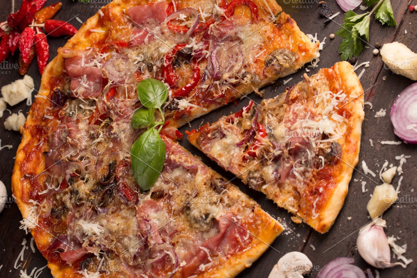 pizza with bacon and mushroom | Food Images ~ Creative Market