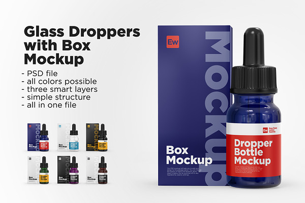 Download Pack Droppers With A Box Mockup Creative Photoshop Templates Creative Market PSD Mockup Templates