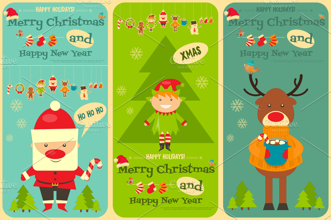 Set of Cute Christmas Cards | Pre-Designed Illustrator Graphics ~ Creative Market