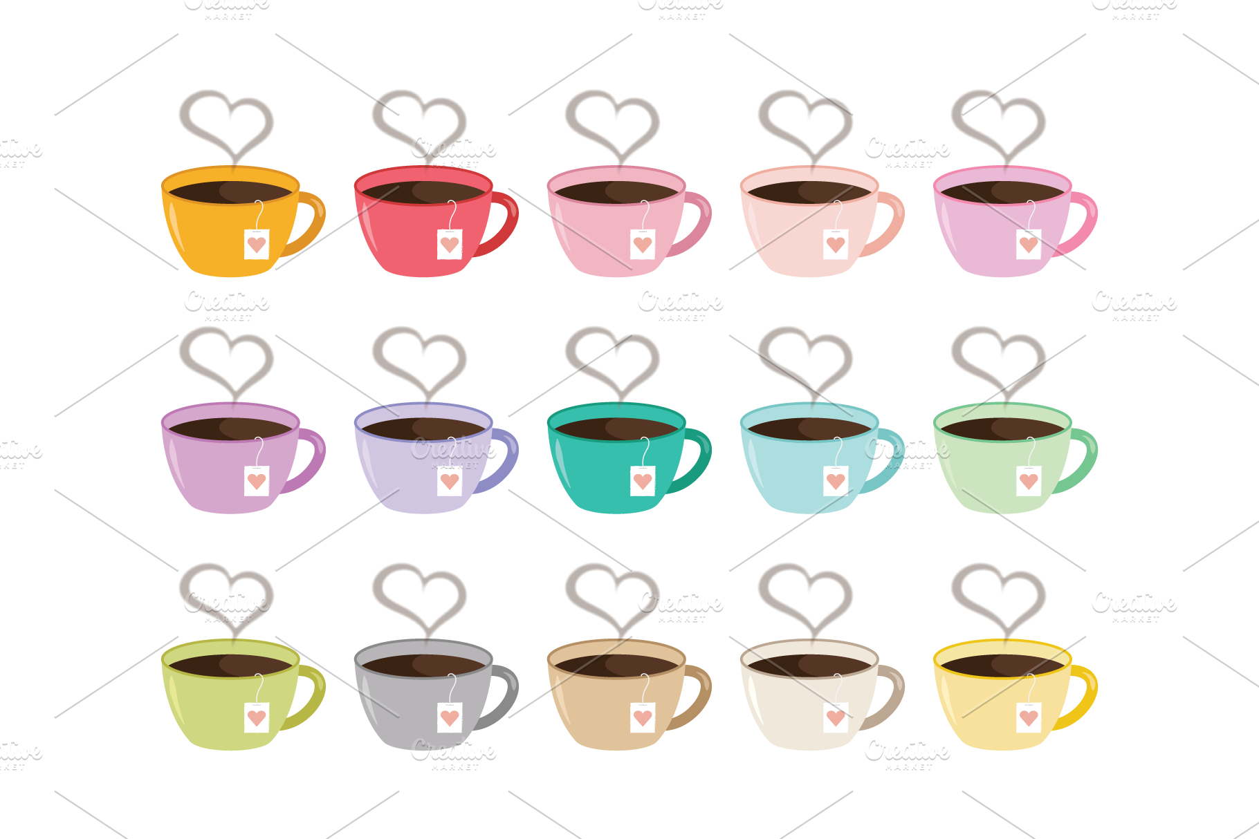 Download Heart Steam Tea Mug Clip Art Set Pre Designed Photoshop Graphics Creative Market