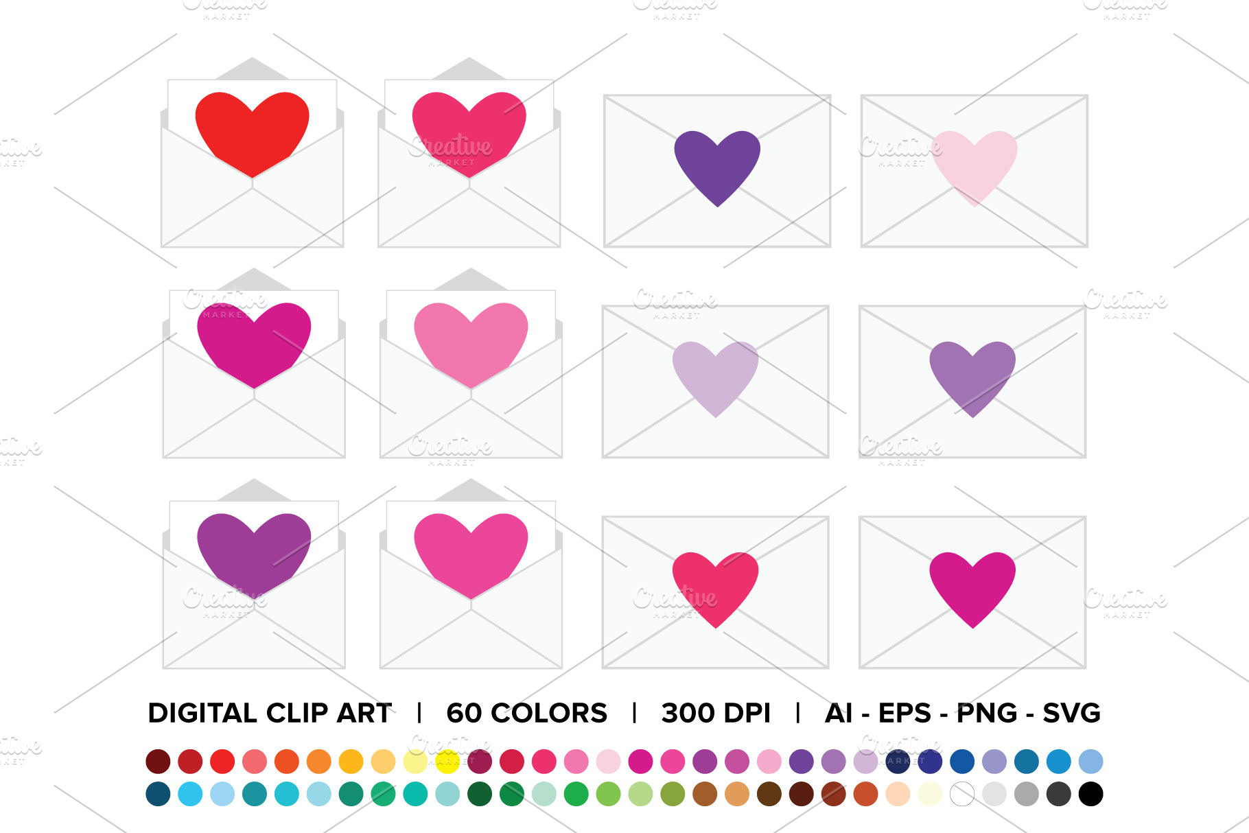 Download Heart Envelope Clip Art Set Pre Designed Photoshop Graphics Creative Market