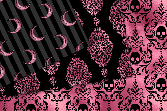 Seamless Red Gothic Digital Paper, Skull Damask Halloween