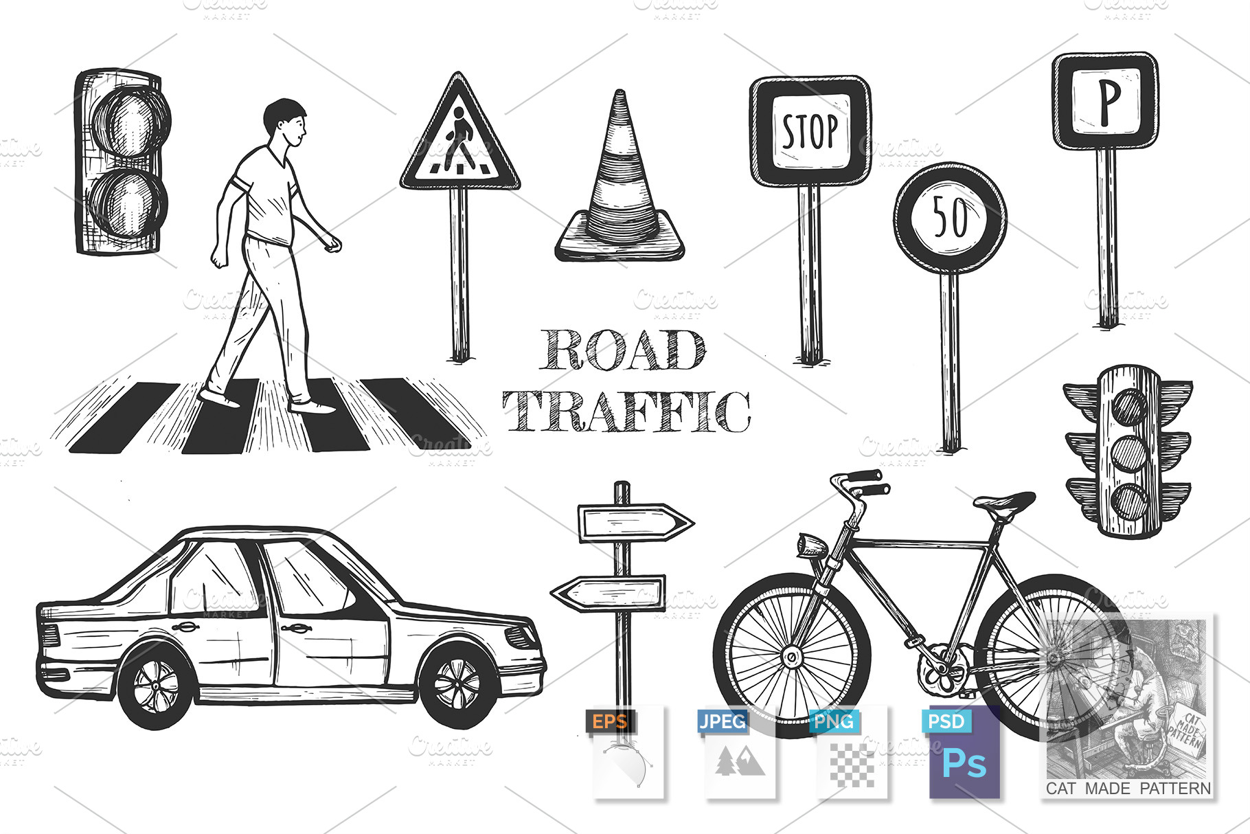 traffic-regulations-signs-set-object-illustrations-creative-market