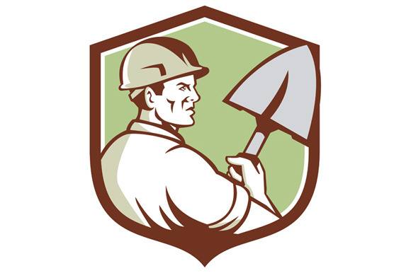 Construction Worker Spade Crest Retr | Illustrations ~ Creative Market