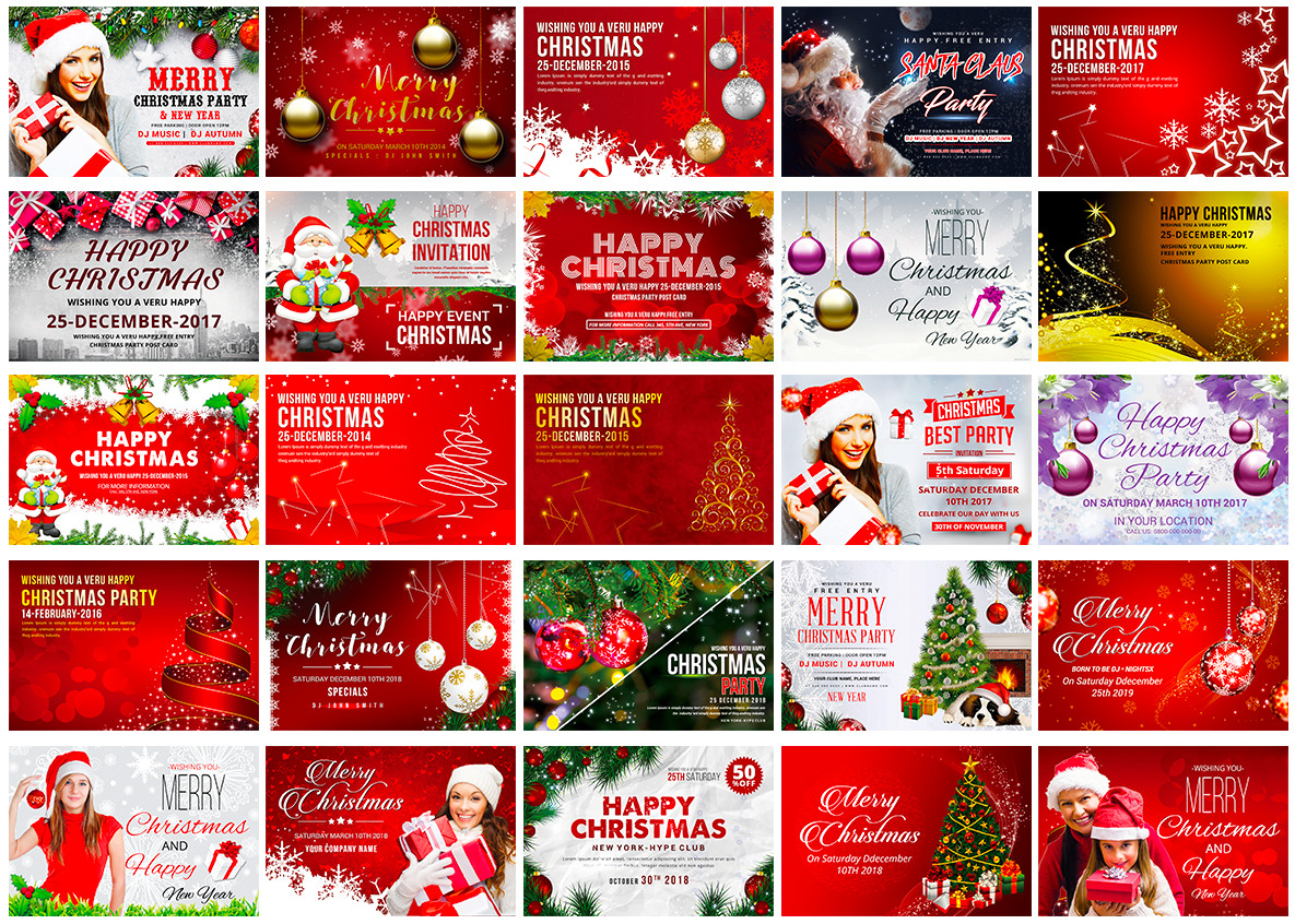 50 Christmas Party Flyers Cards Bun | Poster Templates ~ Creative Market