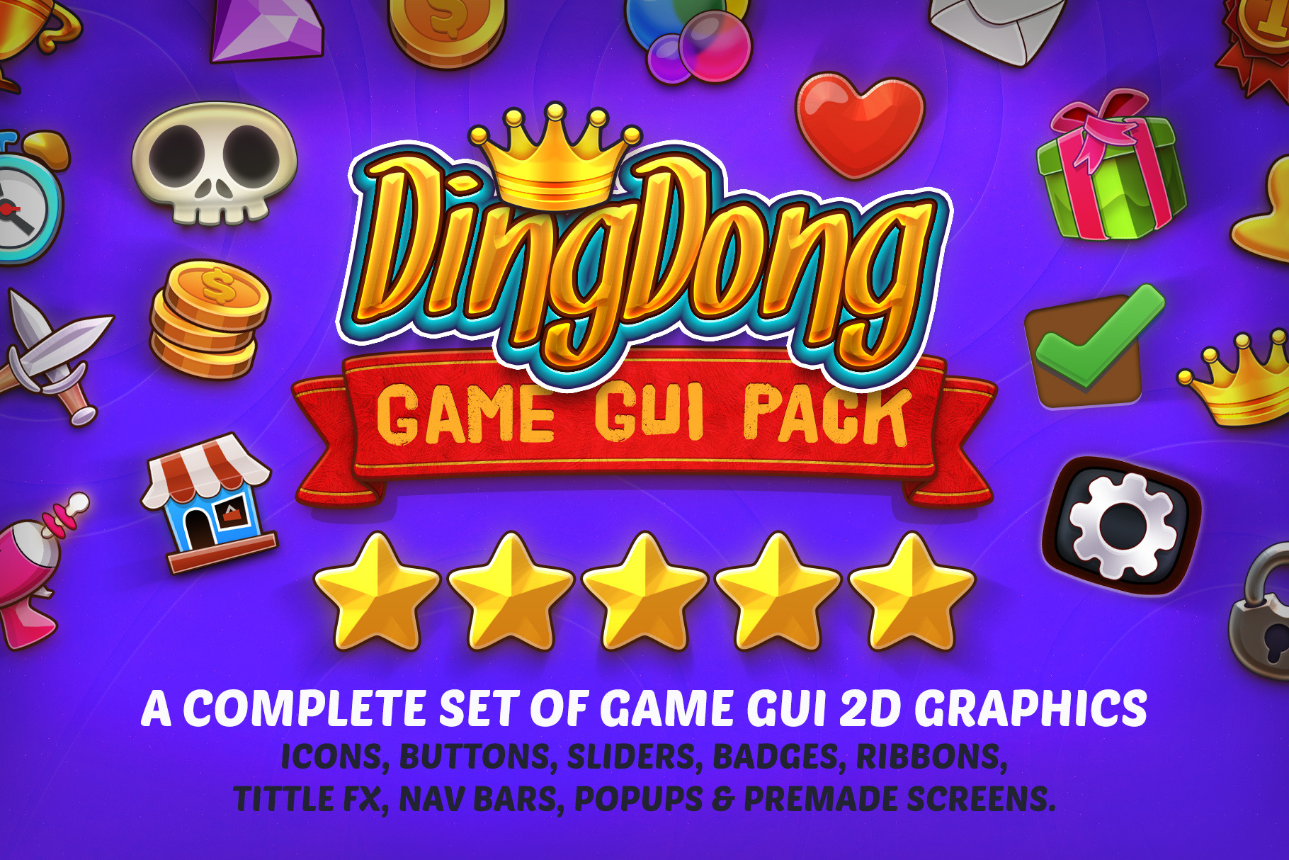 DINGDONG Game GUI Pack PreDesigned Graphics