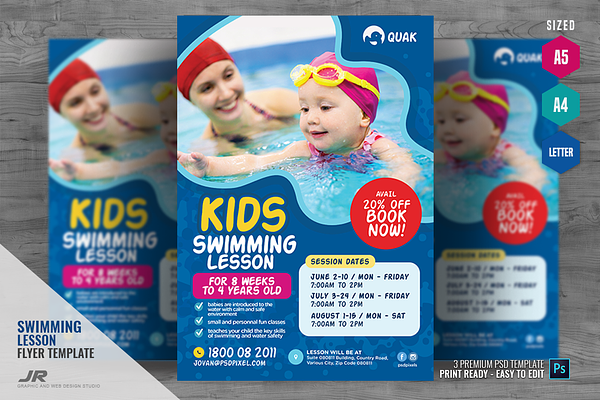 Swimming Lessons Flyer Template Creative Photoshop Templates ~ Creative Market