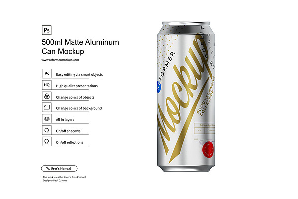 Download 500ml Matte Aluminum Can Mockup | Creative Photoshop Templates ~ Creative Market