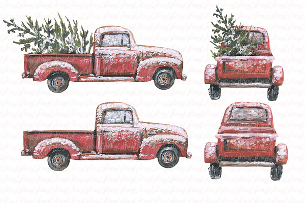 Red Christmas truck clipart set | Custom-Designed Illustrations ~ Creative Market