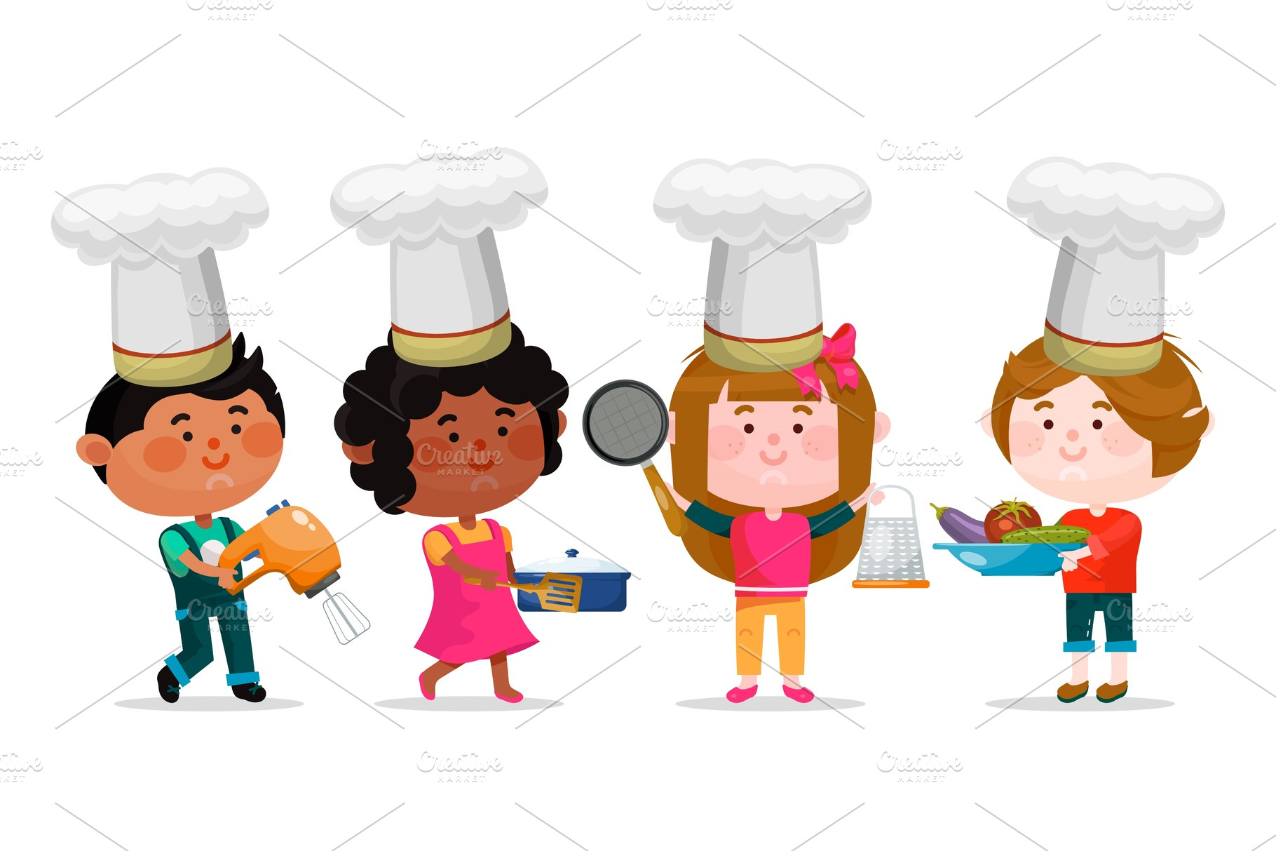 Little chefs in hats set. Boys and | Education Illustrations ~ Creative ...