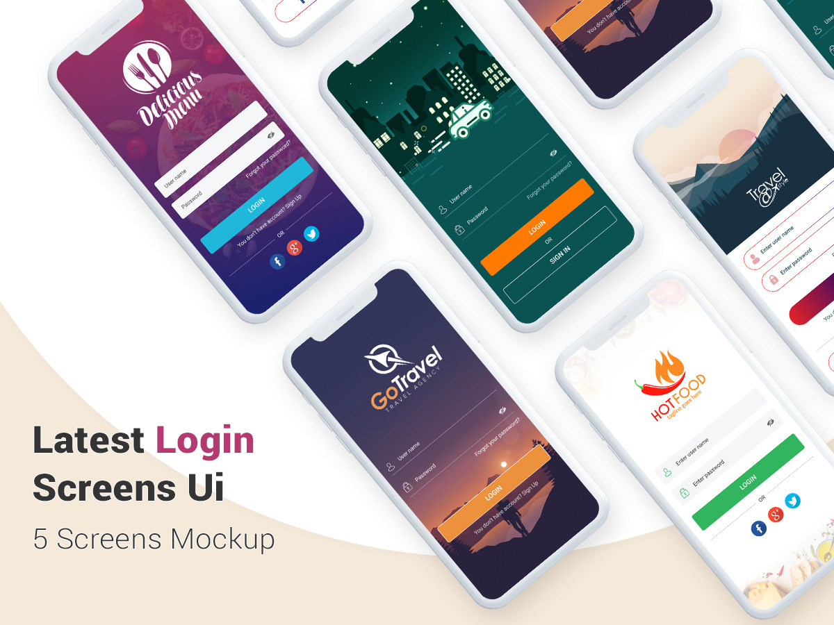 5 New Login Mobile App Screens | Android Mockups ~ Creative Market