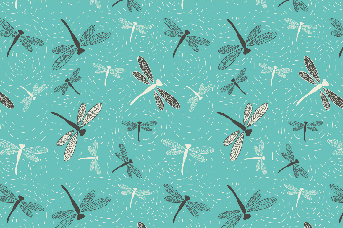 Seamless pattern "Dragonfly' Illustrator Graphics Creative Market