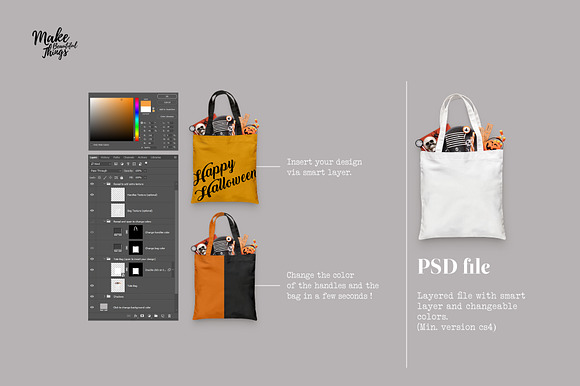 Isolated Halloween tote bag mockup