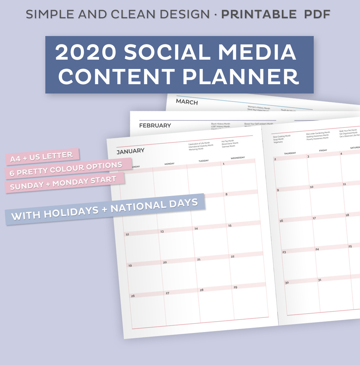 2020 Social Media Content Planner | Creative Stationery Templates ...