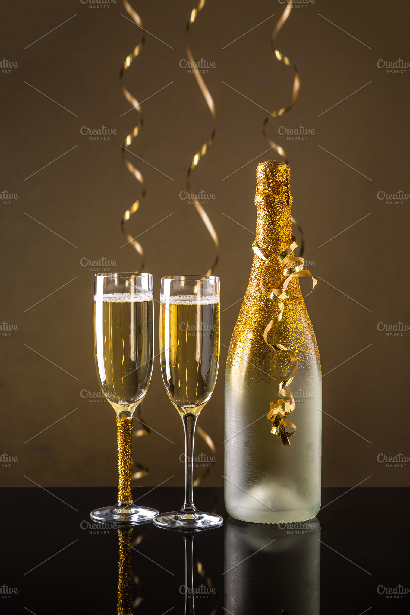 Champagne Bottle And Champagne Glass In Holiday Setting Stock Photo,  Picture and Royalty Free Image. Image 44184515.