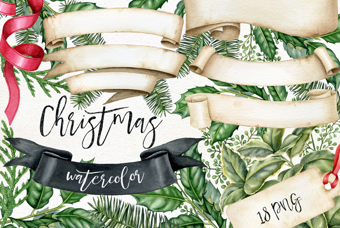 Download Watercolor Christmas Vintage Clipart Pre Designed Photoshop Graphics Creative Market