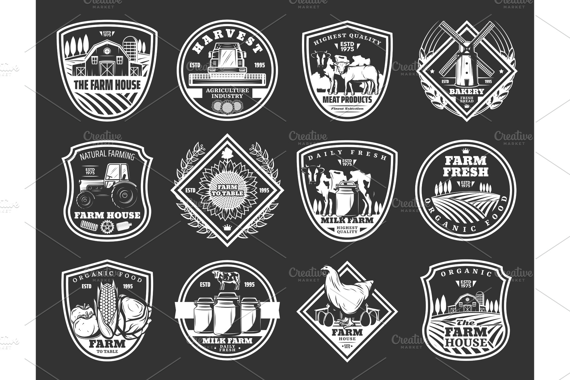 Cattle farm, agriculture icons | Vector Graphics ~ Creative Market