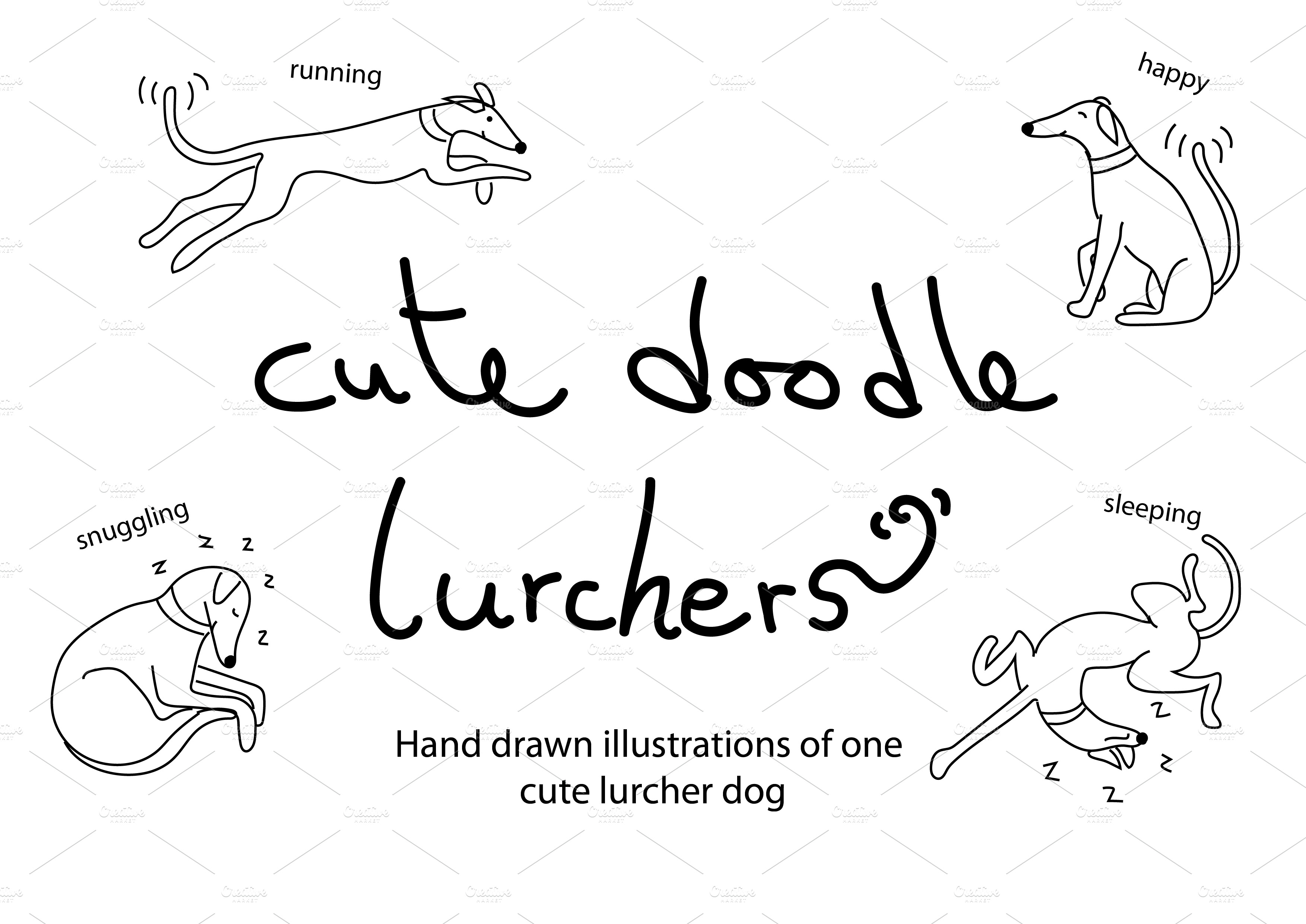 Cute Doodle Lurchergreyhound Dogs Illustrations Creative Market