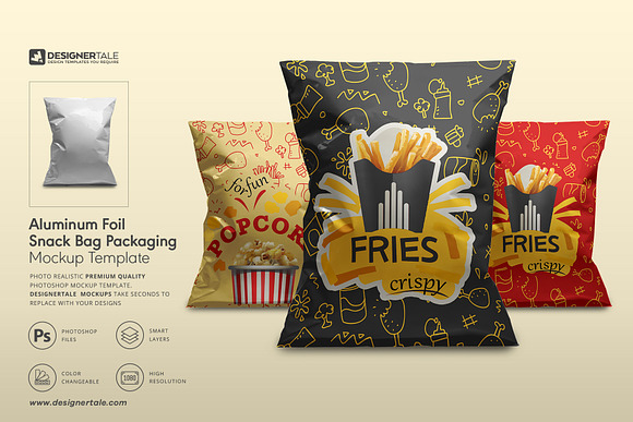 Download Foil Snack Bag Packaging Mockup Creative Photoshop Templates Creative Market