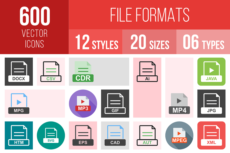 50 File Formats Line Icons | Pre-Designed Illustrator Graphics