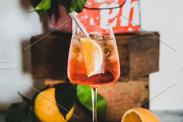 Download Aperol Spritz Cocktail In Glass With Featuring Aperol Aperol Spritz And High Quality Food Images Creative Market