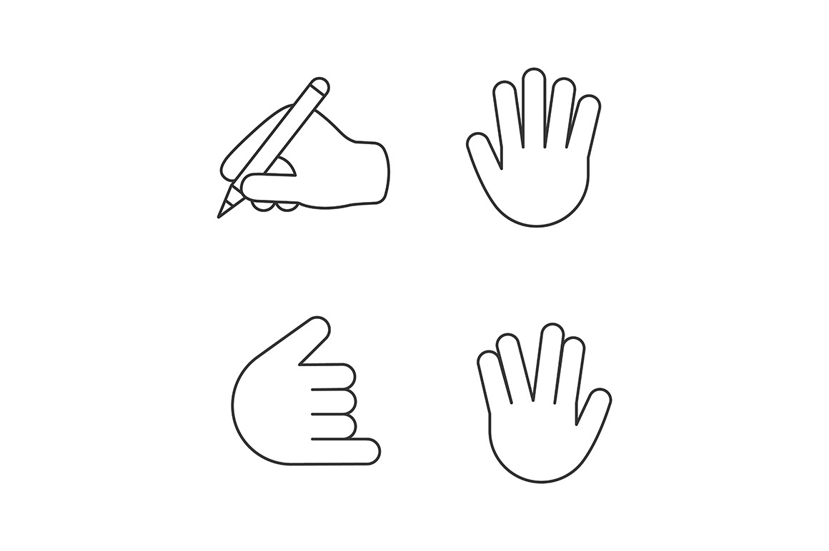 Hand gesture emojis linear icons set. Thin line contour symbols