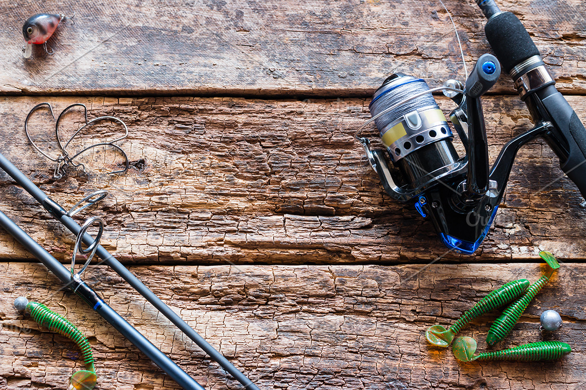 Download Fishing Tackle And Bait Mockup High Quality Sports Stock Photos Creative Market