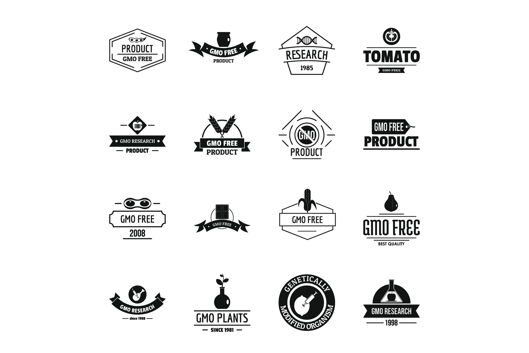 GMO food logo icons set | Food Illustrations ~ Creative Market