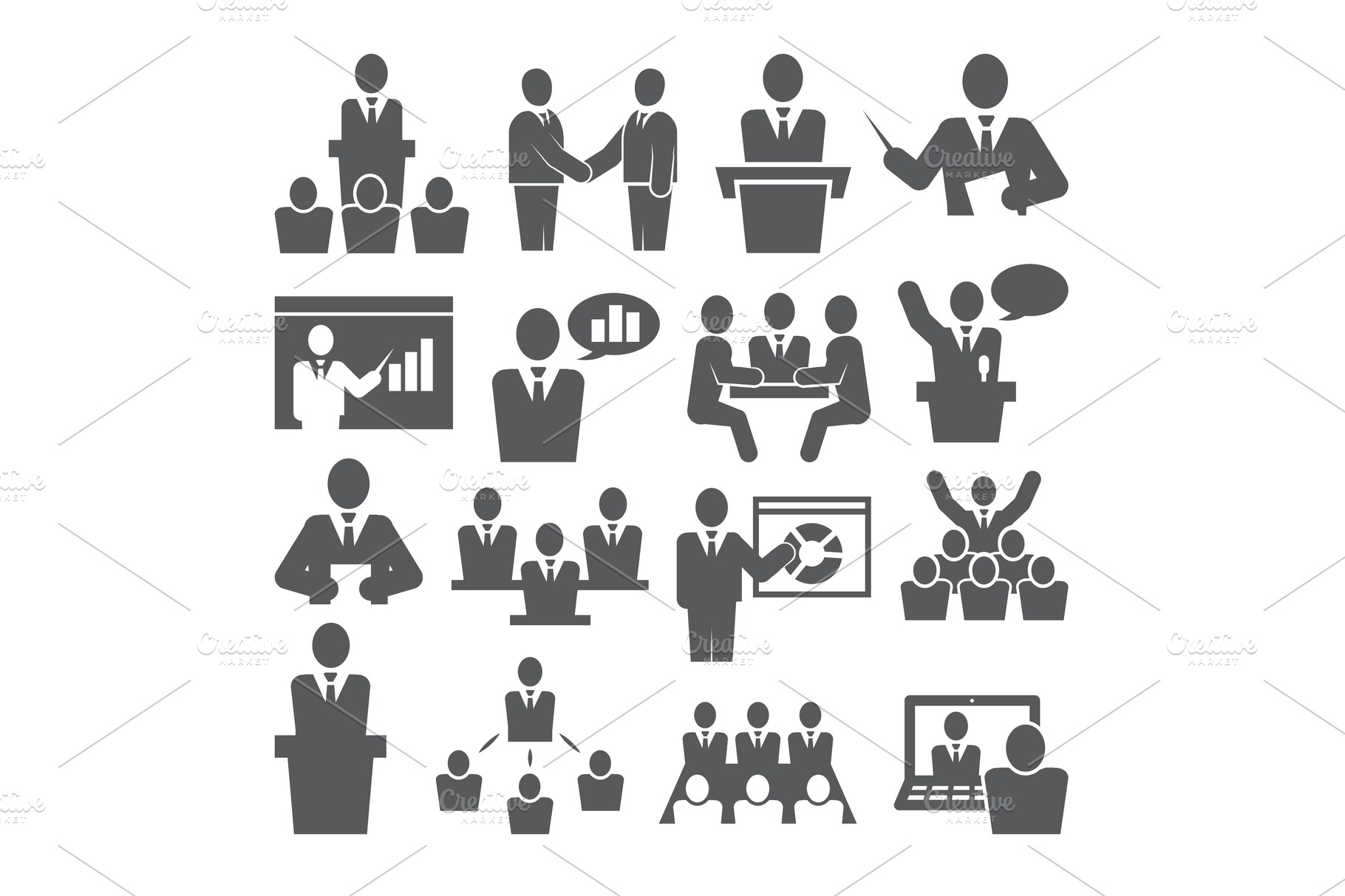 conference icons set on white pre designed vector graphics creative market conference icons set on white pre